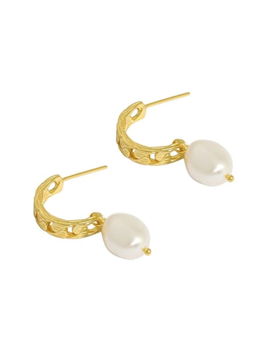 Gold [with pure Tremella plug] 925 Sterling Silver Freshwater Pearl Irregular Vintage Drop Earring